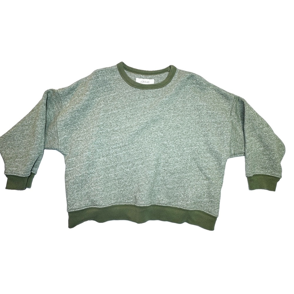 The Great Womens Cropped Crew Neck Sweatshirt XS 3/4 Sleeve USA Preppy Oversized